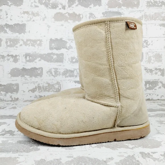 Lam Cream Suede Round Toe Fur Winter Boots V744 - Picture 1 of 12
